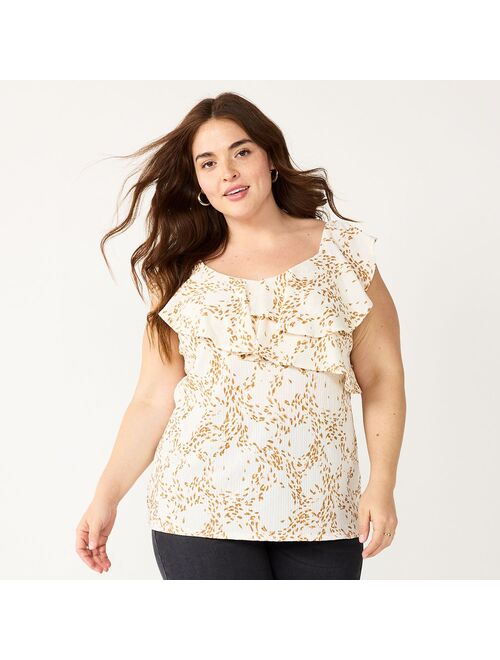 Plus Size Nine West Sleeveless Ruffle Detail Top