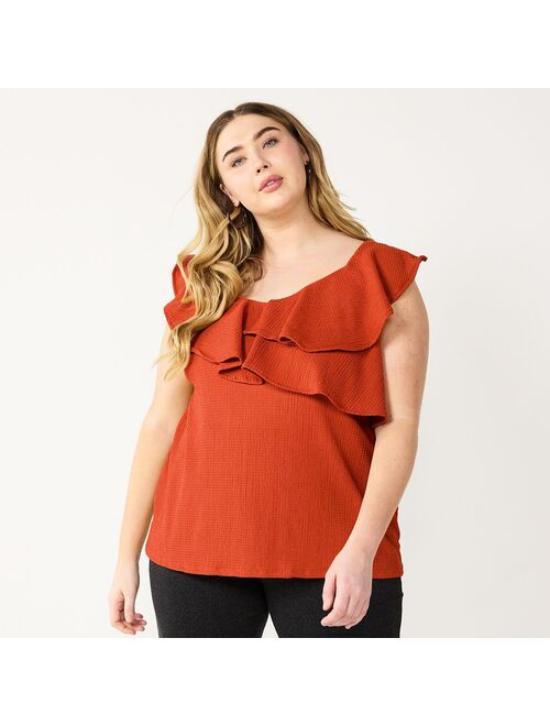 Plus Size Nine West Sleeveless Ruffle Detail Top