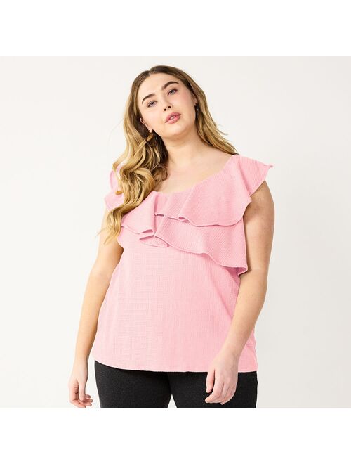 Plus Size Nine West Sleeveless Ruffle Detail Top