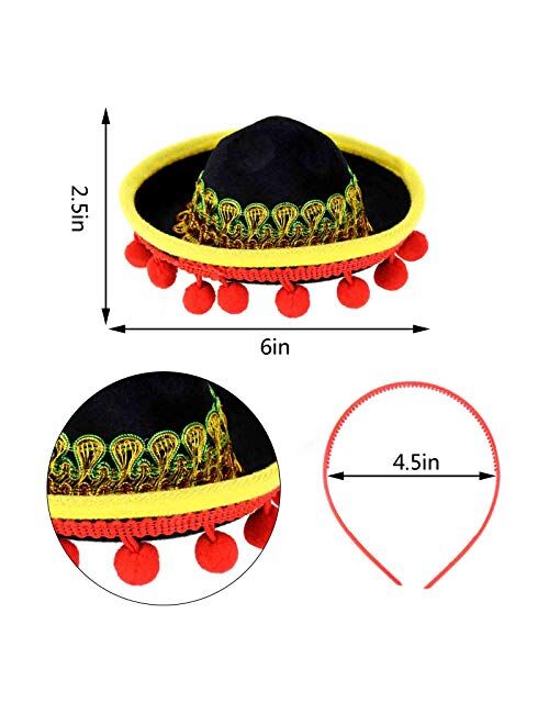 HOVEOX 6Pcs Sombrero Headbands Fiesta Sombrero Party Hats Straw Sombrero Headband Hats Cinco De Mayo Fiesta Fabric Sombrero Headband