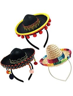 GuassLee 3 Pack Sombrero Hats Mini Mexican Party Hat with Headband for Kids Boys Girls Adults Fiesta Mexican Birthday Cinco de Mayo Party Decorations