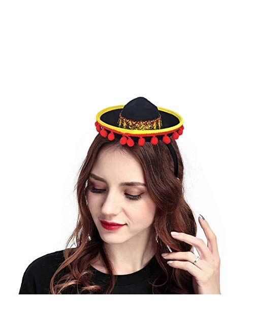 GuassLee 3 Pack Sombrero Hats Mini Mexican Party Hat with Headband for Kids Boys Girls Adults Fiesta Mexican Birthday Cinco de Mayo Party Decorations