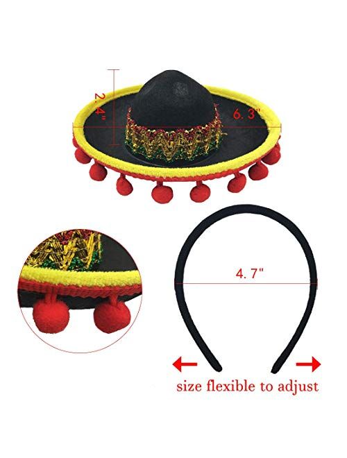 GuassLee 3 Pack Sombrero Hats Mini Mexican Party Hat with Headband for Kids Boys Girls Adults Fiesta Mexican Birthday Cinco de Mayo Party Decorations