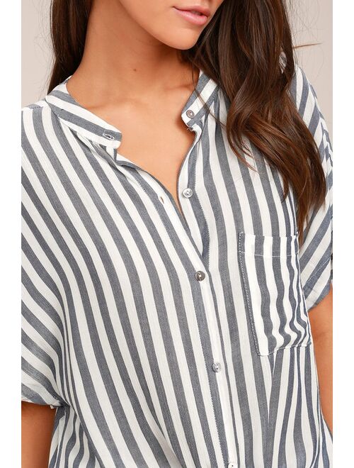 Lulus Newport Beach Grey and White Striped Top