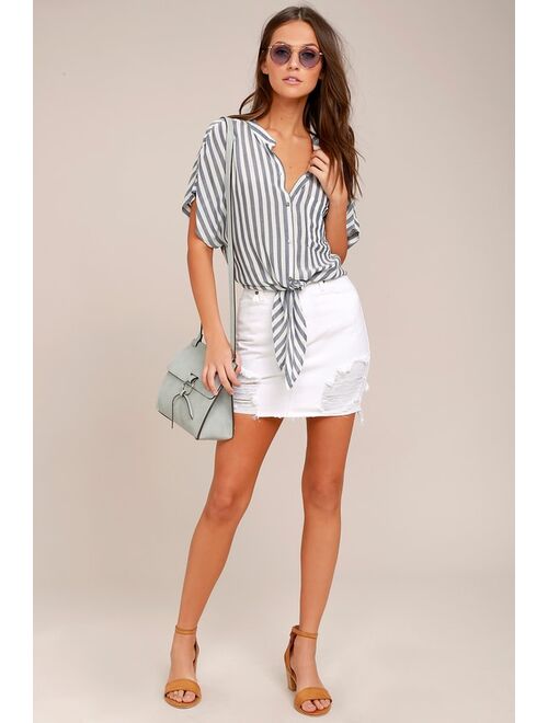 Lulus Newport Beach Grey and White Striped Top