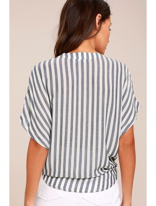 Lulus Newport Beach Grey and White Striped Top