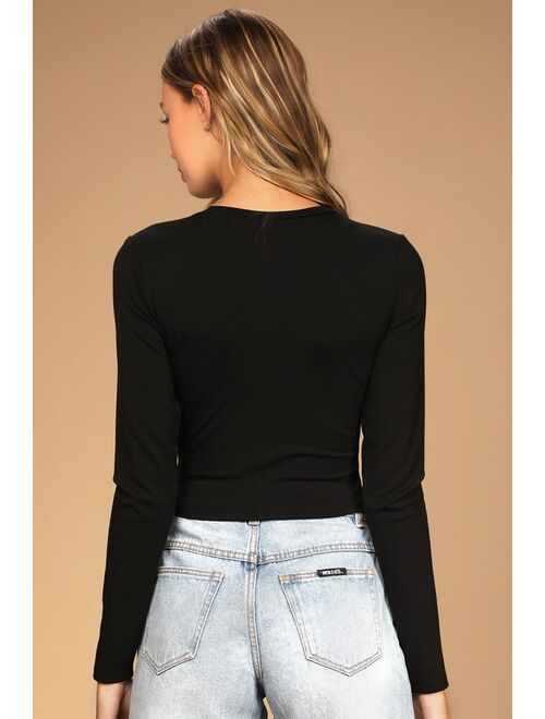 Lulus Begin with the Basics Black Long Sleeve Crop Top