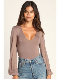 Basics Kaylene Blush V-Neck Balloon Sleeve Bodysuit