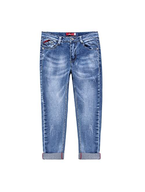 HLPHA Boys' Skinny Fit Ripped Distressed Jeans for Kids Stretch Washed Elastic Denim Pants with Zippers