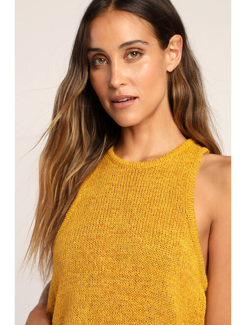 Lulus Can't Be Matched Mustard Yellow Knit Sleeveless Tank Top