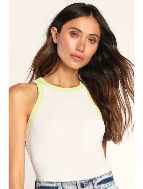 Lulus Always Hot White Sleeveless Ribbed Racerback Bodysuit