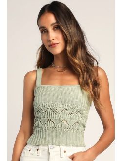 Point for Me Sage Green Pointelle Knit Tank Top