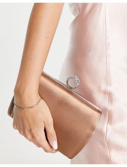 Exclusive hard case clutch bag with gem twist lock detail in brown
