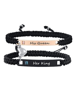 MEALGUET His and Hers Custom Magnetic Couples Bracelets Mutual Attraction Nameplate Braided ID Bracelets Matching Lover Bracelets Set,Personalized Gift for Couple Lover I