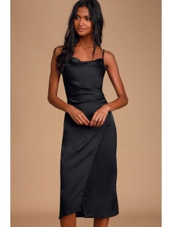 Hollywood Woman Forest Green Satin Midi Dress