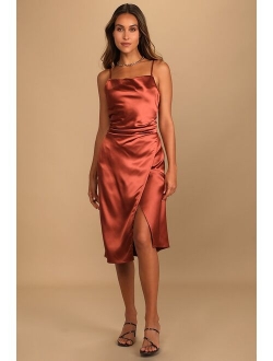 Hollywood Woman Forest Green Satin Midi Dress