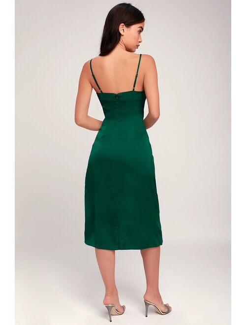 Buy Lulus Hollywood Woman Forest Green Satin Midi Dress Online Topofstyle
