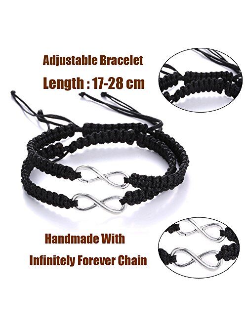 Rullarr 2Pcs Women Men Handmade Infinity Forever Lovers Friendship Family Braided Couple Cuff Link Strentch Bracelets