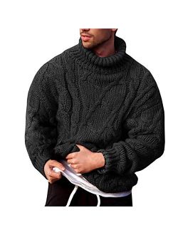 Vdnerjg Men's Thermal Turtleneck Sweater Long Sleeve Cable Knit Casual Chunky Pullover Jumper