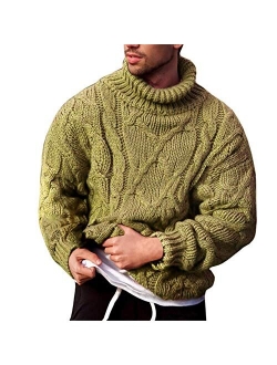 Vdnerjg Men's Thermal Turtleneck Sweater Long Sleeve Cable Knit Casual Chunky Pullover Jumper