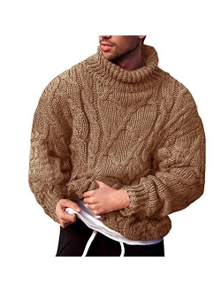 Vdnerjg Men's Thermal Turtleneck Sweater Long Sleeve Cable Knit Casual Chunky Pullover Jumper