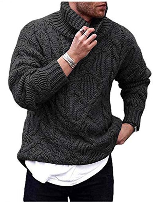 Vdnerjg Men's Thermal Turtleneck Sweater Long Sleeve Cable Knit Casual Chunky Pullover Jumper