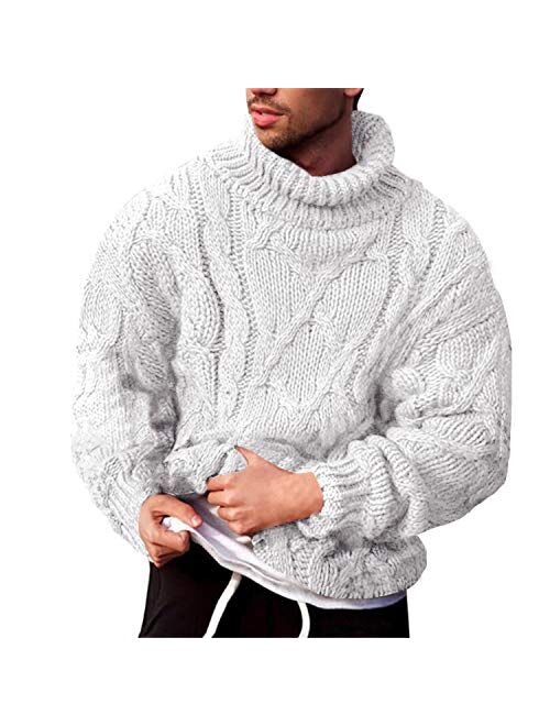 Vdnerjg Men's Thermal Turtleneck Sweater Long Sleeve Cable Knit Casual Chunky Pullover Jumper