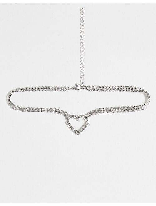 True Decadence crystal heart choker necklace in silver