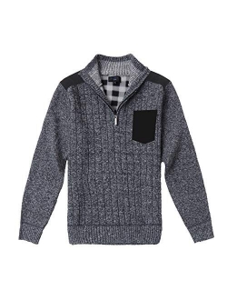 Men's Half Zip Pullover Knitted Regular Fit Sweater with Soft Brushed Flannel Lining