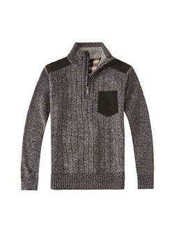 Men's Half Zip Pullover Knitted Regular Fit Sweater with Soft Brushed Flannel Lining