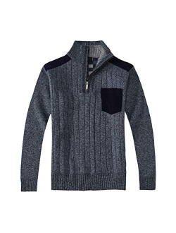 Men's Half Zip Pullover Knitted Regular Fit Sweater with Soft Brushed Flannel Lining