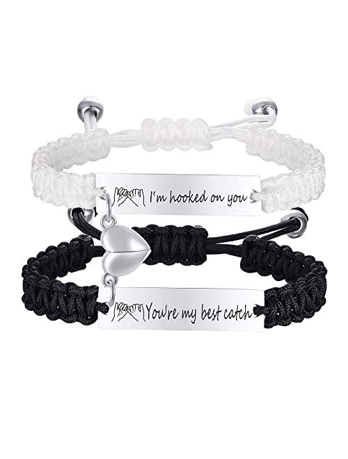 XUANPAI Engraved Handmade Matching Couples Rope Braided ID Bracelets Set Anniversary Personalized Gift for Him and Her-Magnetic