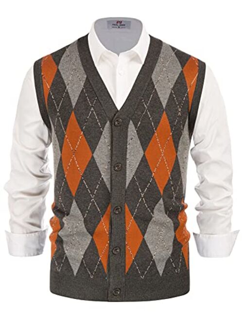 PJ PAUL JONES Men's Sweater Vest Cardigan Button Front Knitwear Contrast Color Argyle Sweater Vest