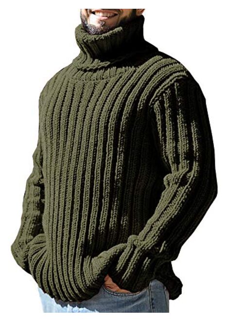 Gafeng Mens Turtleneck Sweaters Winter Thick Ribbed Knit Loose Fit Chunky Thermal Cable Pullover Knitwear