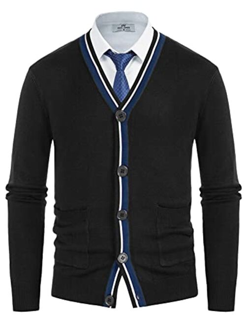 PJ PAUL JONES Mens Sweater Cardigan Stylish Contrast Color V-Neck Button Knitwear