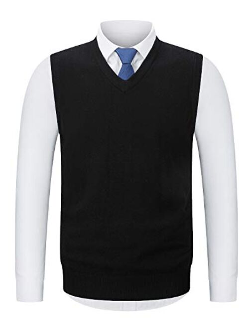 KTWOLEN Mens Slim Fit Argyle Sweater Vest Lightweight Sleeveless V-Neck Knitwear Pullover