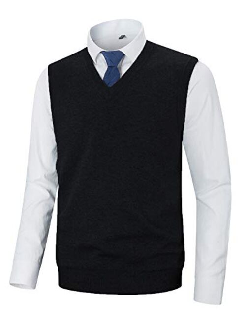 KTWOLEN Mens Slim Fit Argyle Sweater Vest Lightweight Sleeveless V-Neck Knitwear Pullover