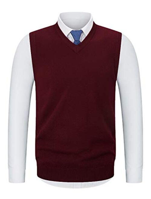 KTWOLEN Mens Slim Fit Argyle Sweater Vest Lightweight Sleeveless V-Neck Knitwear Pullover