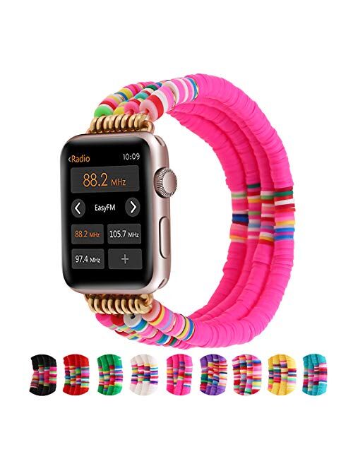 Betykuku Compatible with Apple Watch Bands 38mm/40mm Series 5/4 Women Girl, Butterfly Cute Handmade Fashion Stack Rainbow Vinyl Disc Bead Compatible for Apple iWatch Seri