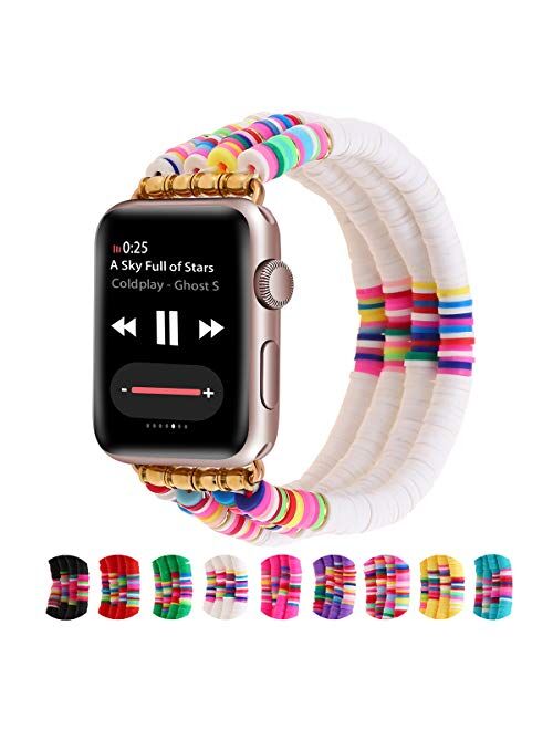 Betykuku Compatible with Apple Watch Bands 38mm/40mm Series 5/4 Women Girl, Butterfly Cute Handmade Fashion Stack Rainbow Vinyl Disc Bead Compatible for Apple iWatch Seri