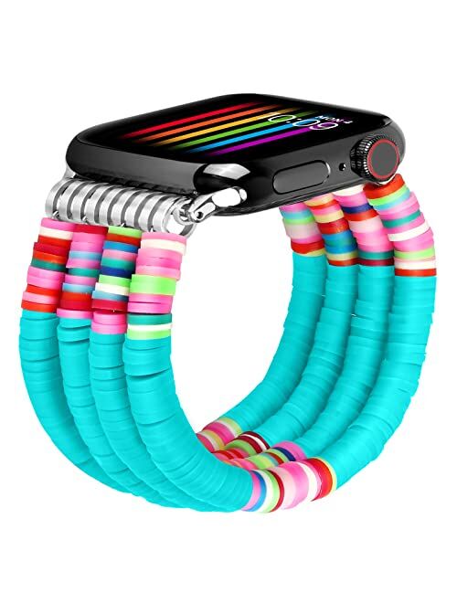 Gdbb Beaded Bracelet Compatible With Apple Watch Band 38mm40mm41mm42mm44mm 45mm Women Girl, Handmade Elastic Bracelet Strap Stretchy Boho Stack Beaded Band Compatible Wit