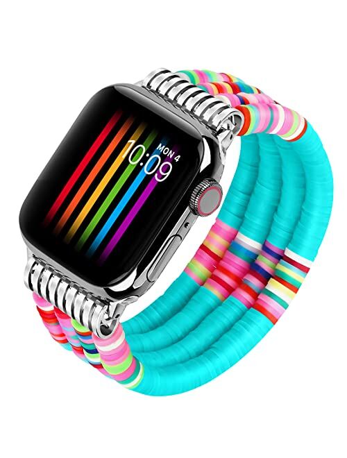 Gdbb Beaded Bracelet Compatible With Apple Watch Band 38mm40mm41mm42mm44mm 45mm Women Girl, Handmade Elastic Bracelet Strap Stretchy Boho Stack Beaded Band Compatible Wit