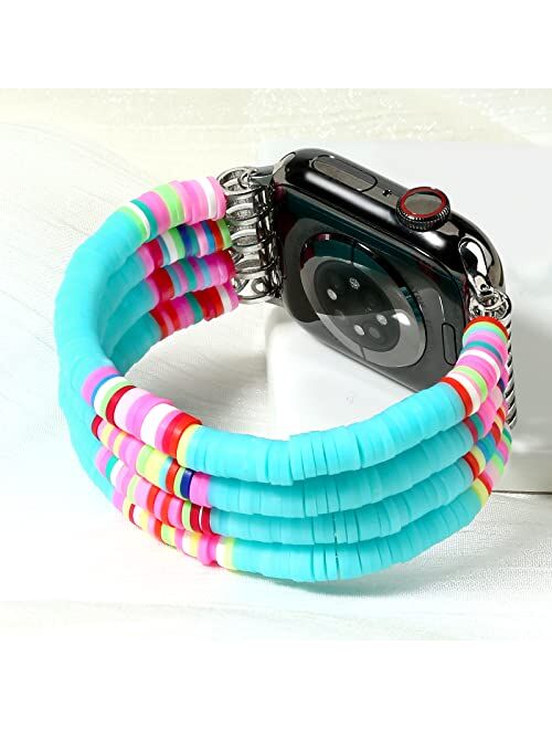 Gdbb Beaded Bracelet Compatible With Apple Watch Band 38mm40mm41mm42mm44mm 45mm Women Girl, Handmade Elastic Bracelet Strap Stretchy Boho Stack Beaded Band Compatible Wit