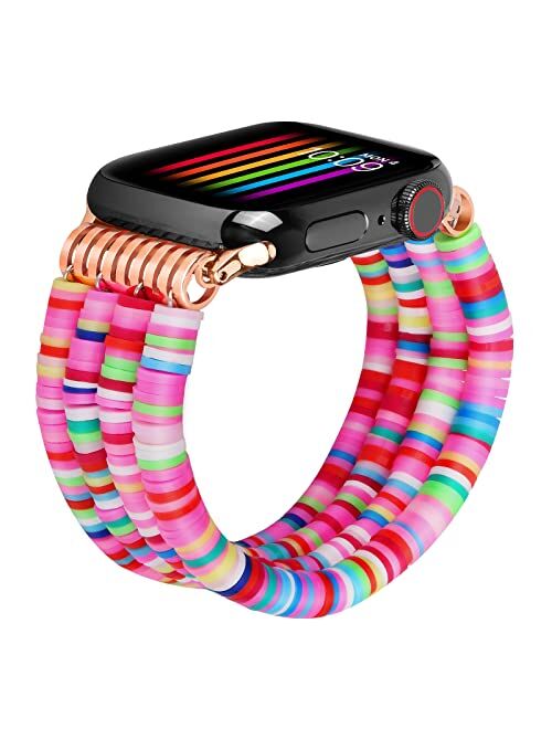 Gdbb Beaded Bracelet Compatible With Apple Watch Band 38mm40mm41mm42mm44mm 45mm Women Girl, Handmade Elastic Bracelet Strap Stretchy Boho Stack Beaded Band Compatible Wit