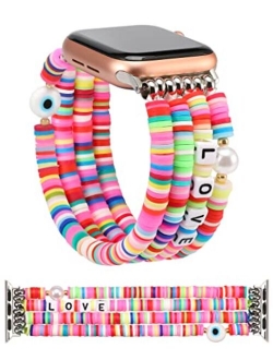 TOYOUTHS Heishi Beads Bracelet Compatible with Apple Watch Band Cute Stretch Girl Women Summer Beach Surfer Stackable Clay Preppy Jewelry Band for Iwatch 38/40/41mm Serie