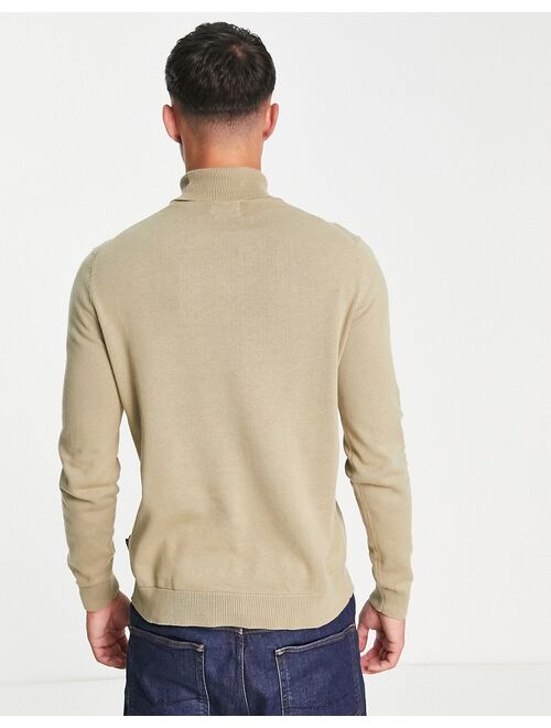 Only & Sons cotton roll neck sweater in beige