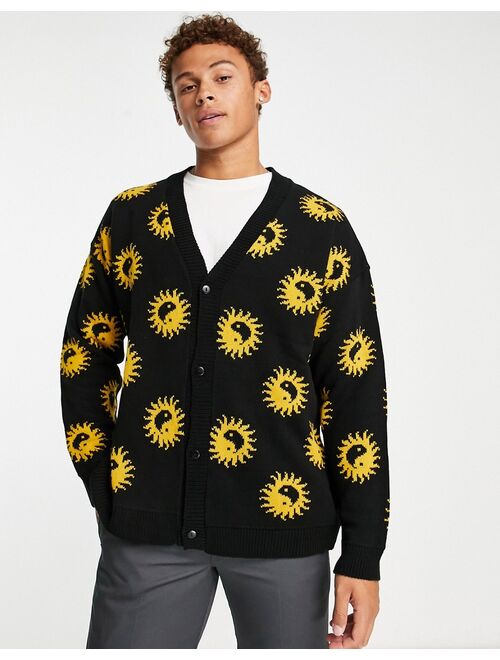 Topman oversized knit cardigan with yin yang print in black