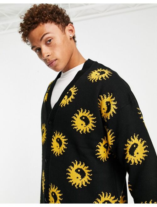 Topman oversized knit cardigan with yin yang print in black