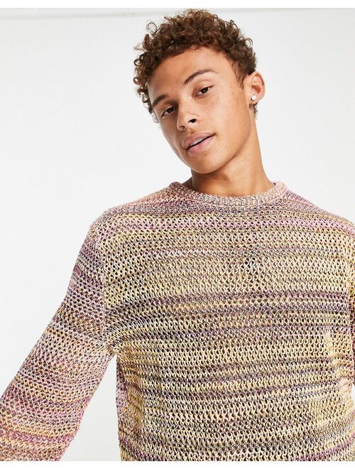 Topman oversized knitted crochet sweater in multi