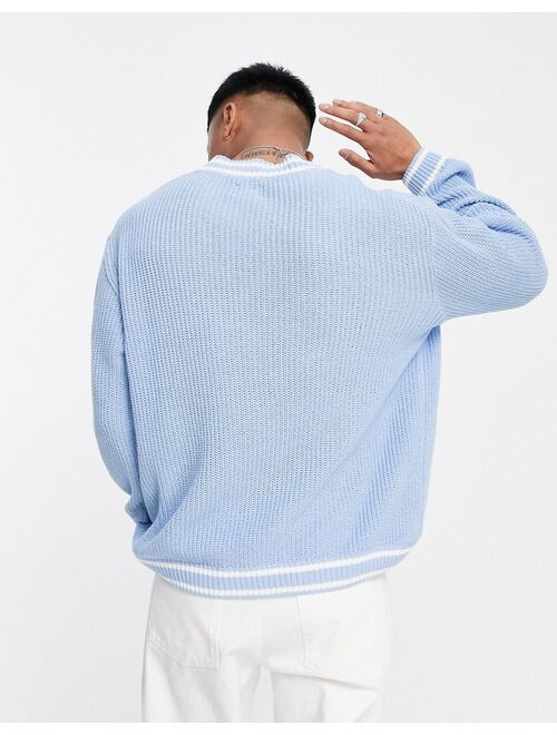 ASOS DESIGN fisherman rib cricket sweater in light blue